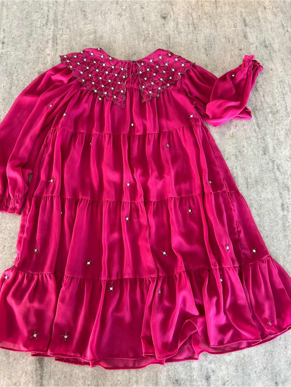 Zara Kids Embellished Fuchsia Tiered Babydoll Dress Size 13-14